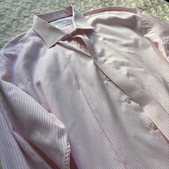 ETON Men's Dress Shirt Pink Striped Cotton Custom Made $450 4XL - Picture 10 of 10